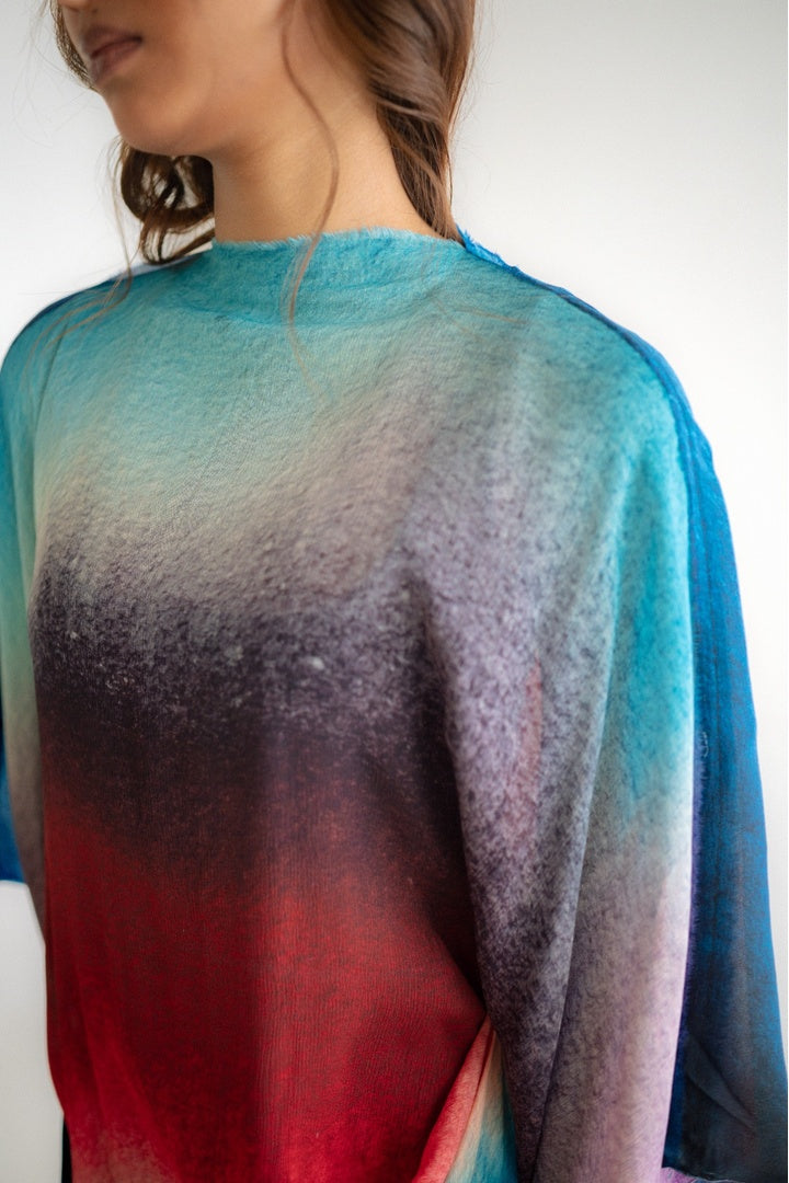 Chiffon  Shirt with Embroidered Pants Dark Shade