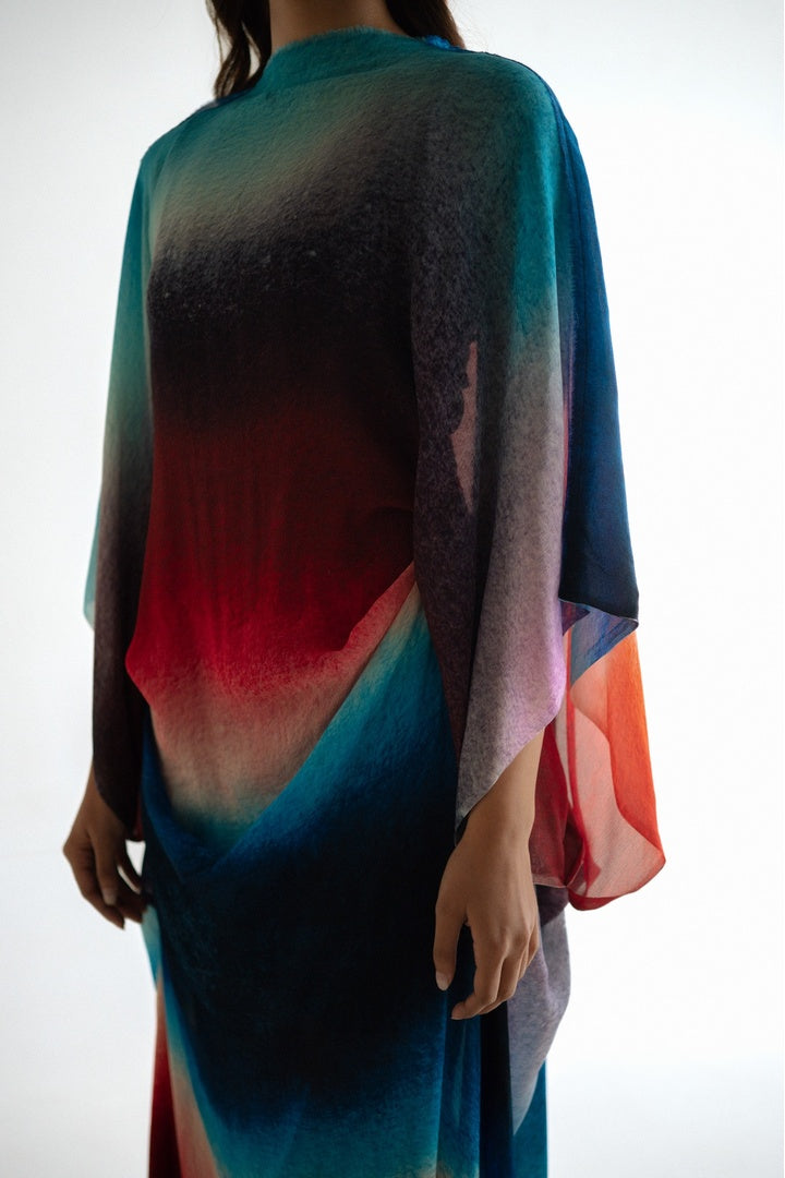 Chiffon  Shirt with Embroidered Pants Dark Shade