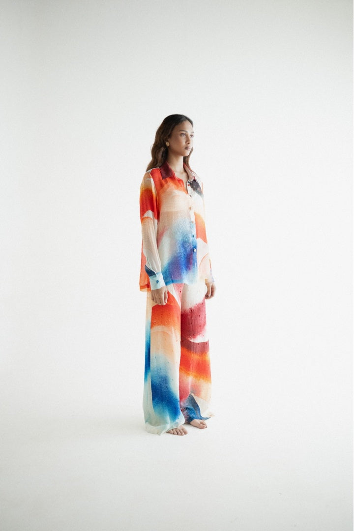 Chiffon Printed Shirt with Embroidered  Printed Pants Light Shade