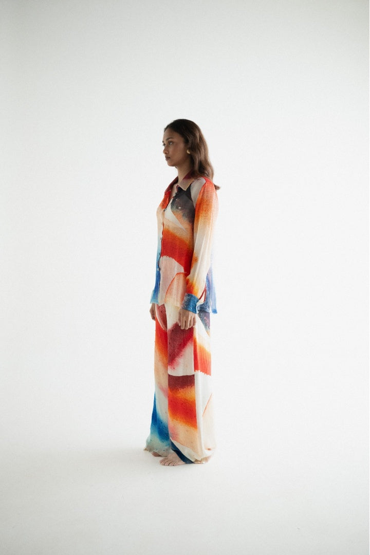 Chiffon Printed Shirt with Embroidered  Printed Pants Light Shade