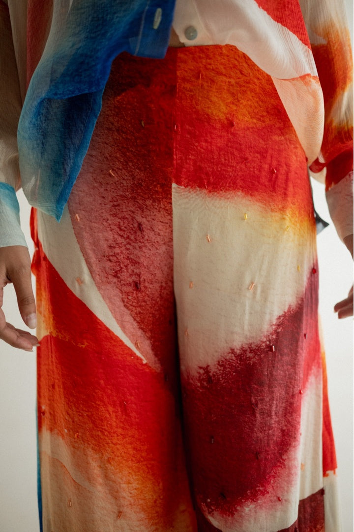 Chiffon Printed Shirt with Embroidered  Printed Pants Light Shade