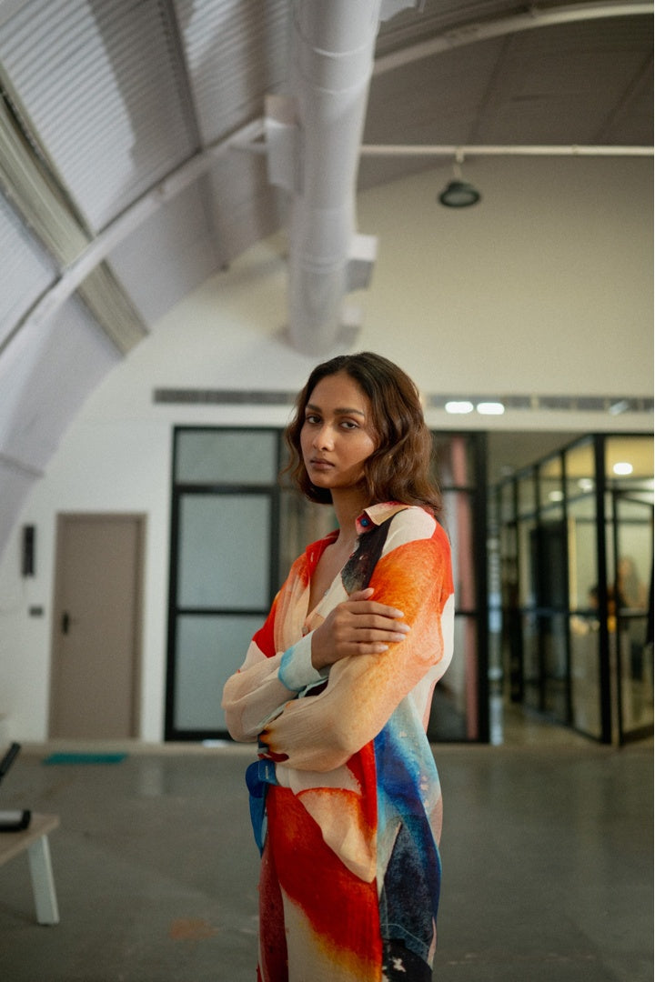Chiffon Printed Shirt with Embroidered  Printed Pants Light Shade