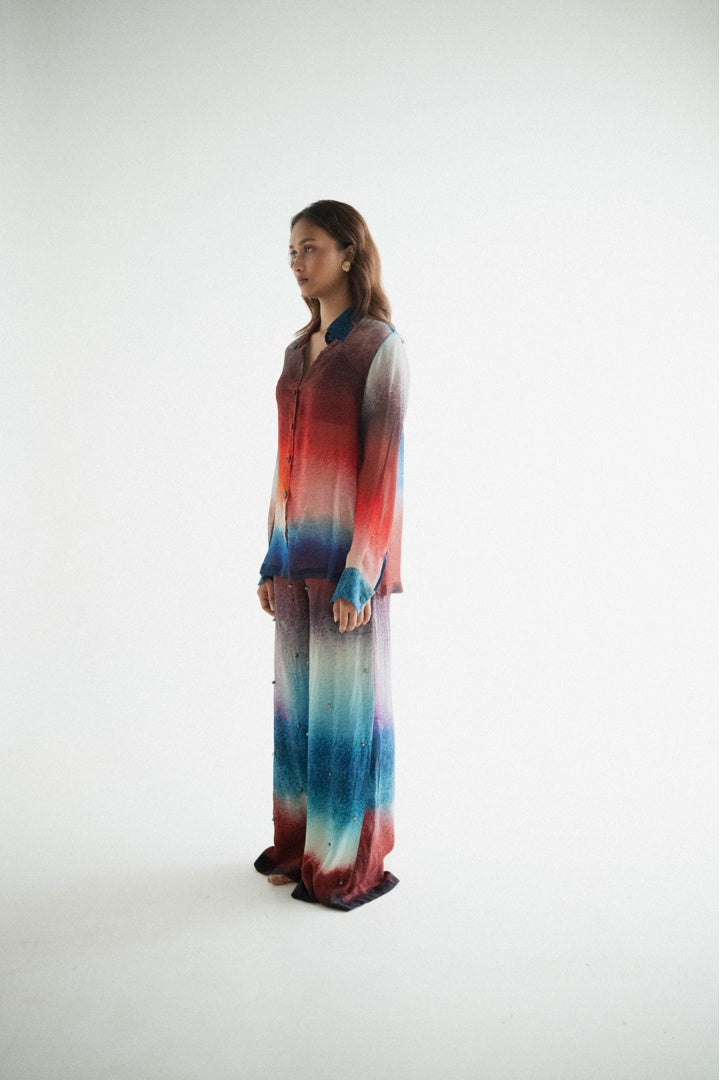 Chiffon Printed Shirt with Embroidered  Printed Pants Dark Shade