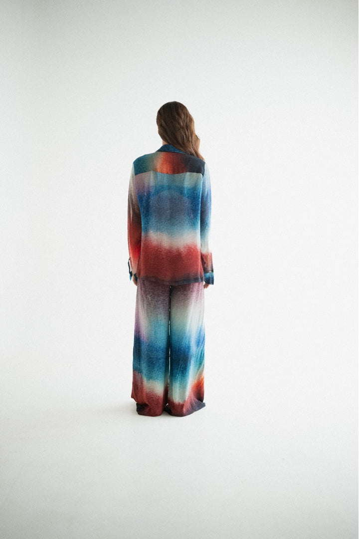 Chiffon Printed Shirt with Embroidered  Printed Pants Dark Shade