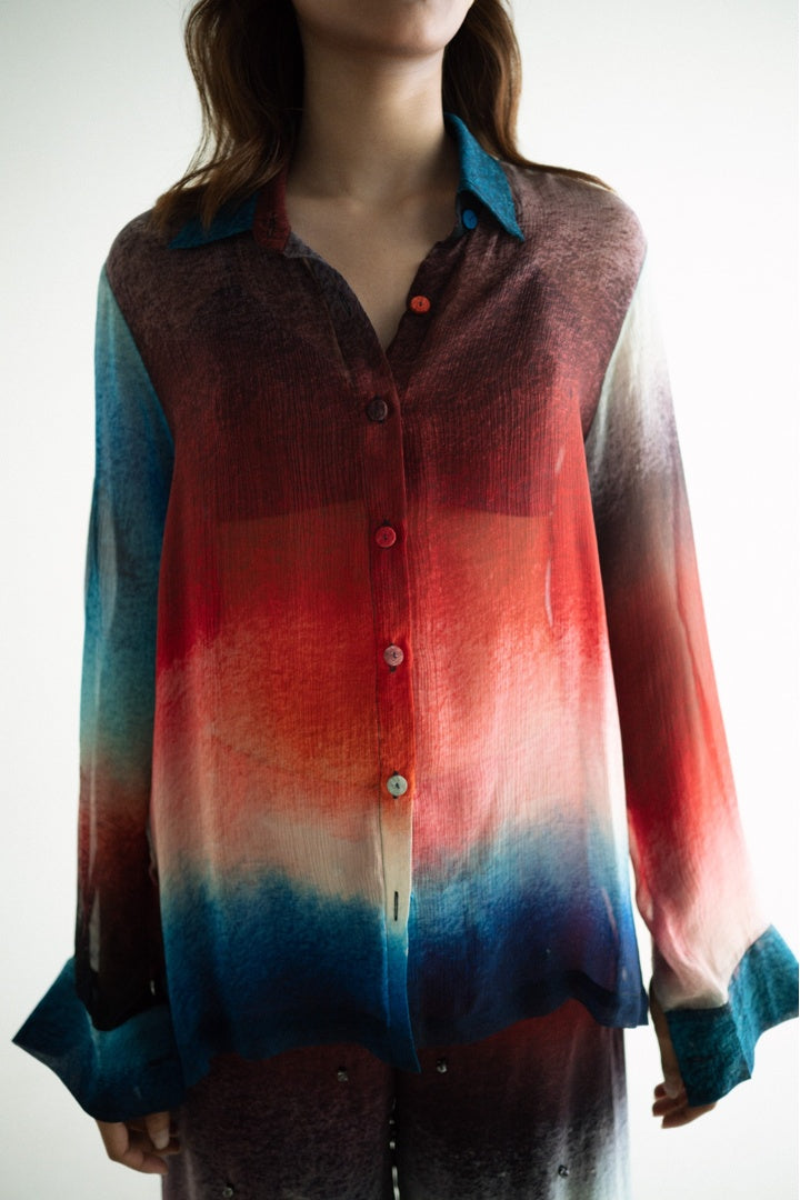 Chiffon Printed Shirt with Embroidered  Printed Pants Dark Shade