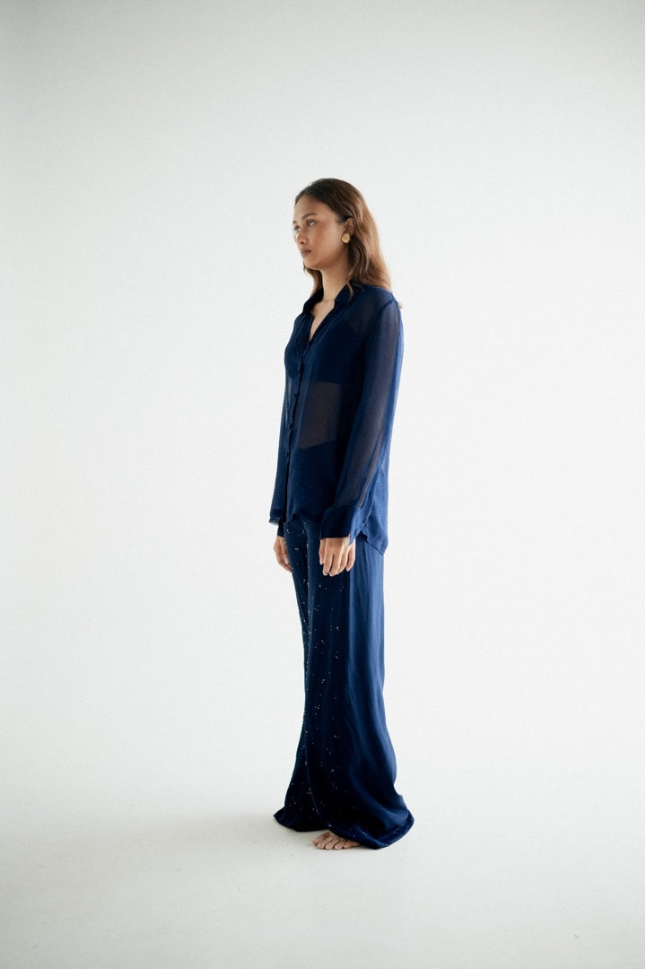 Chiffon  Shirt with Embroidered  Pants