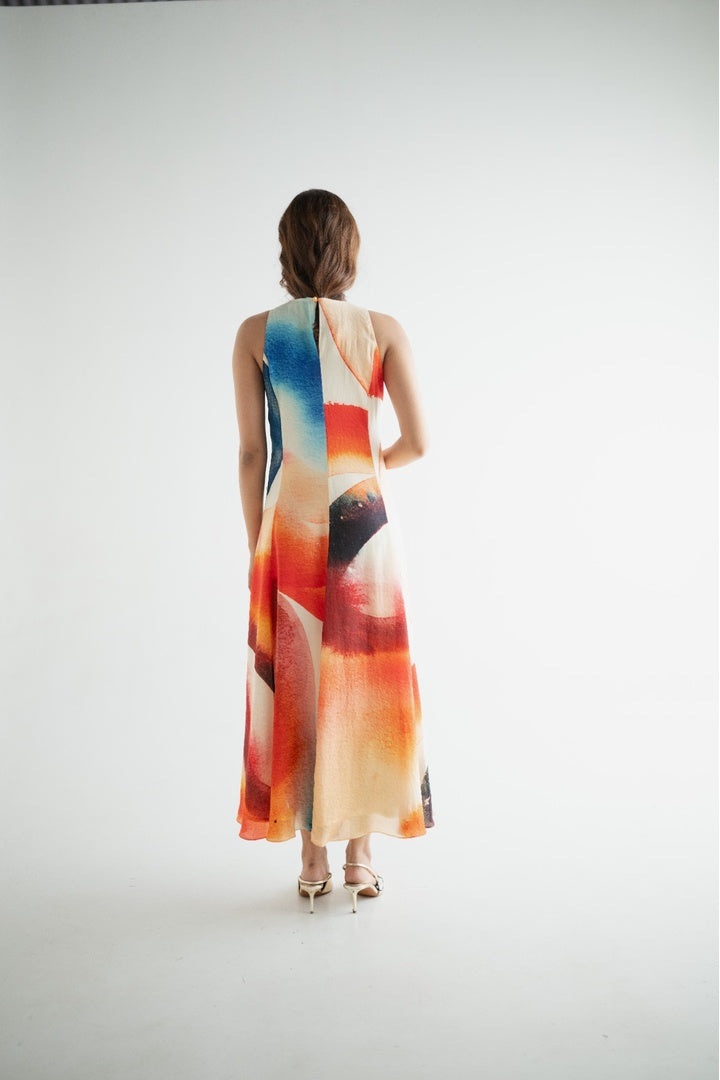 Sleeveless 8 Kali Dress with Embroidery and Print Light Shade