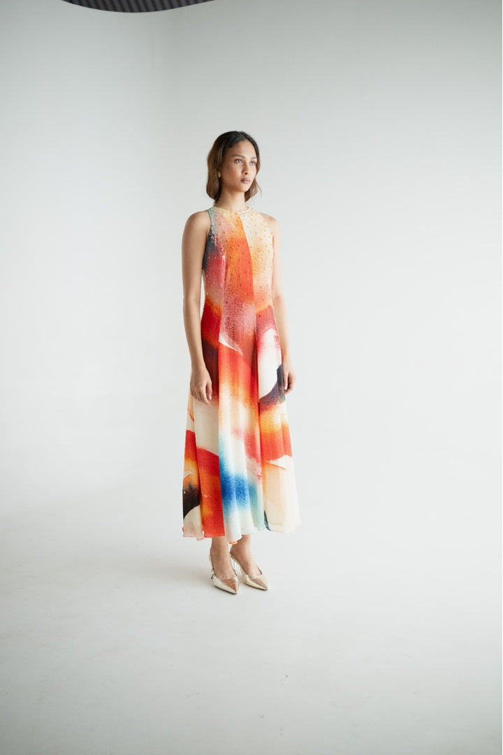 Sleeveless 8 Kali Dress with Embroidery and Print Light Shade