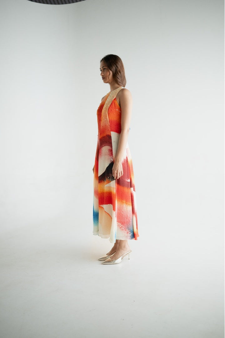 Sleeveless 8 Kali Dress with Embroidery and Print Light Shade