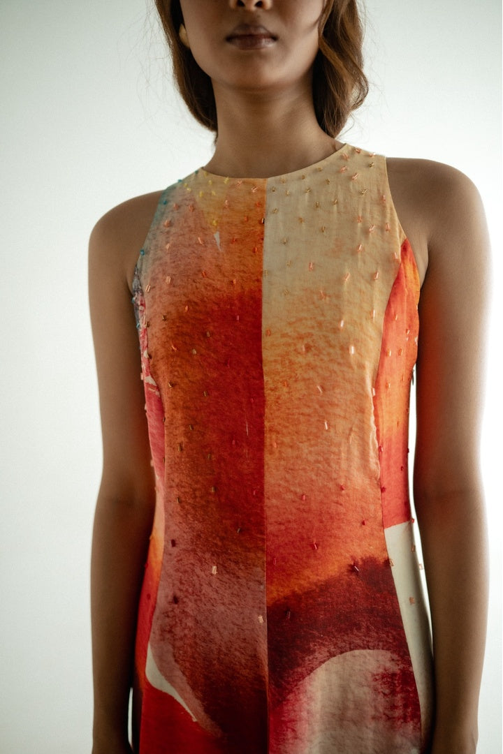 Sleeveless 8 Kali Dress with Embroidery and Print Light Shade