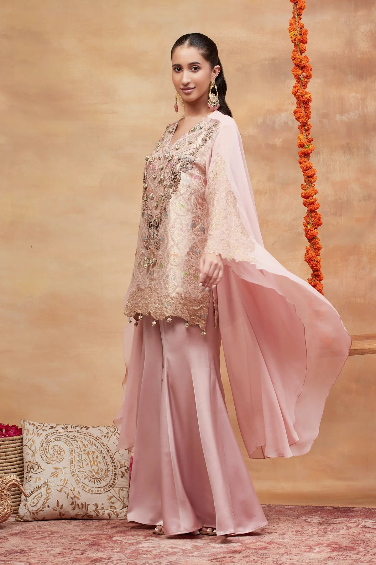 Kashi Gulab Hand Embroidered Banarasi Sharara Set