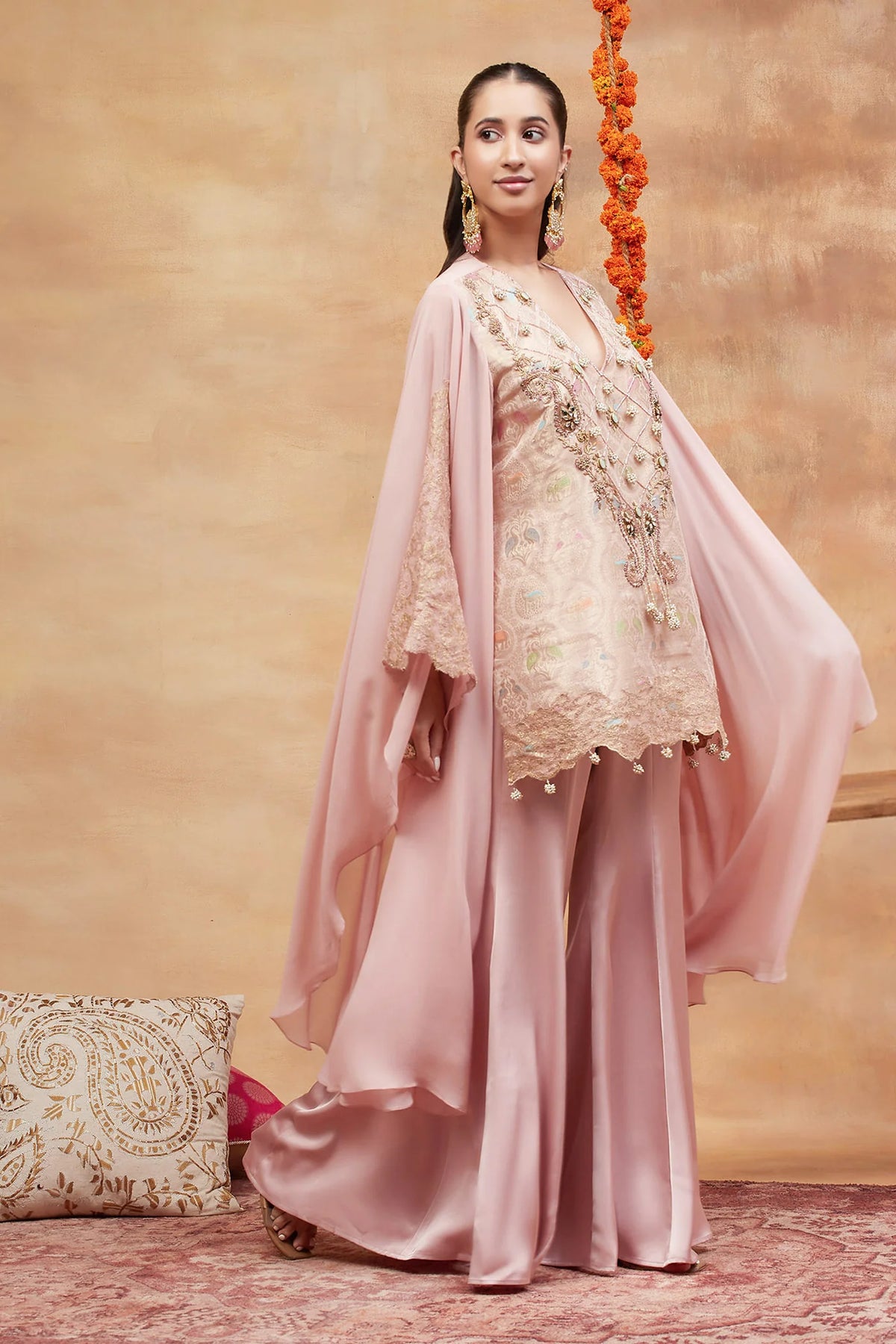 Kashi Gulab Hand Embroidered Banarasi Sharara Set