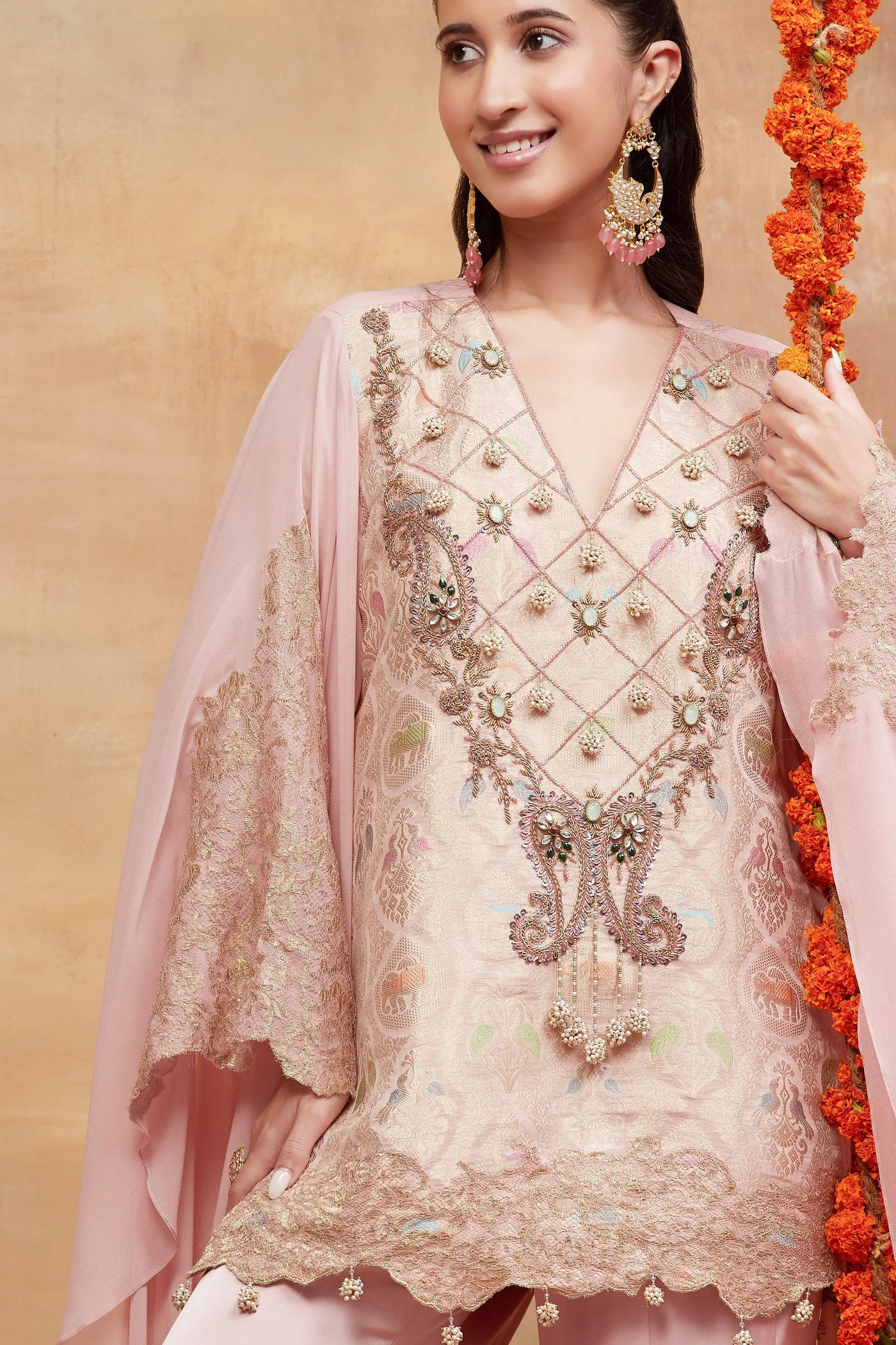 Kashi Gulab Hand Embroidered Banarasi Sharara Set
