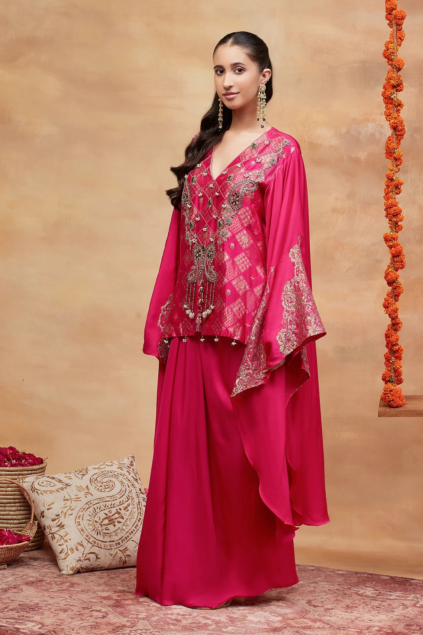 Kashi Gulnaar Hand Embroidered Banarasi Skirt Set