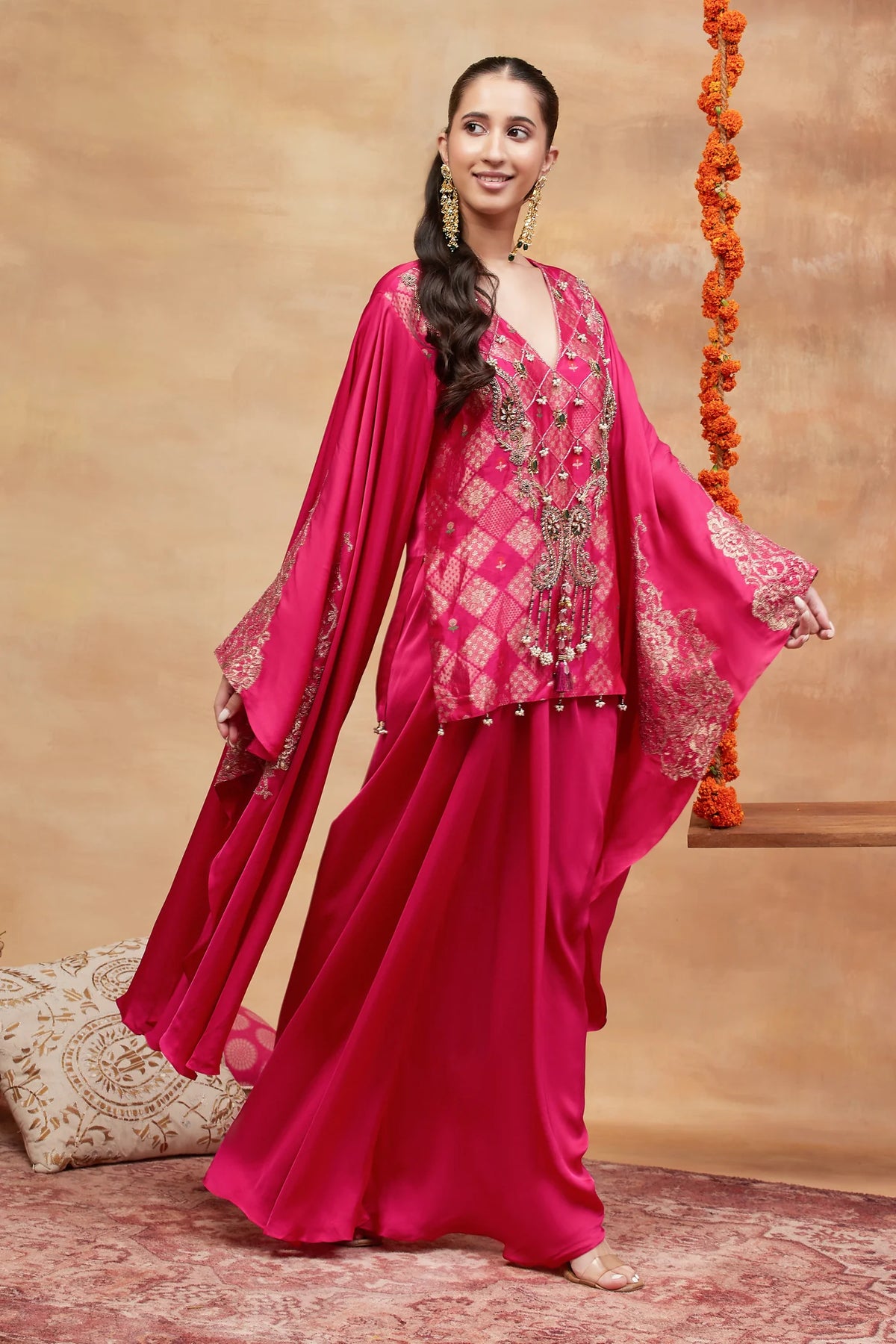 Kashi Gulnaar Hand Embroidered Banarasi Skirt Set
