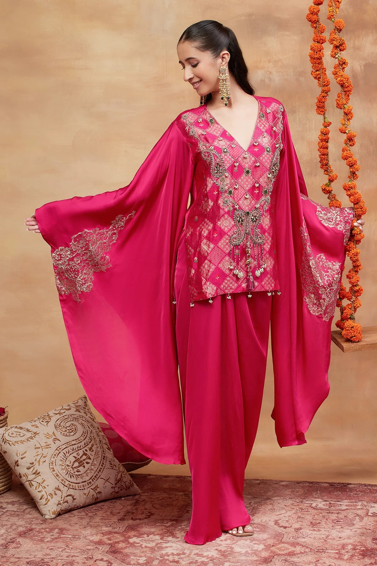 Kashi Gulnaar Hand Embroidered Banarasi Skirt Set