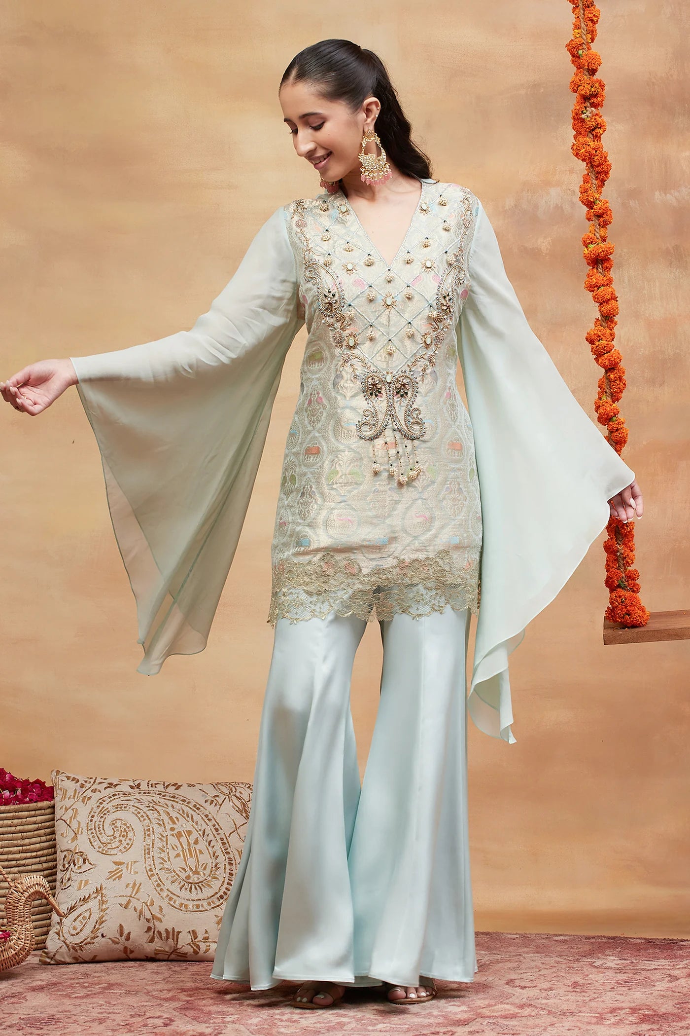 Kashi Neel Hand Embroidered Banarasi Sharara Set