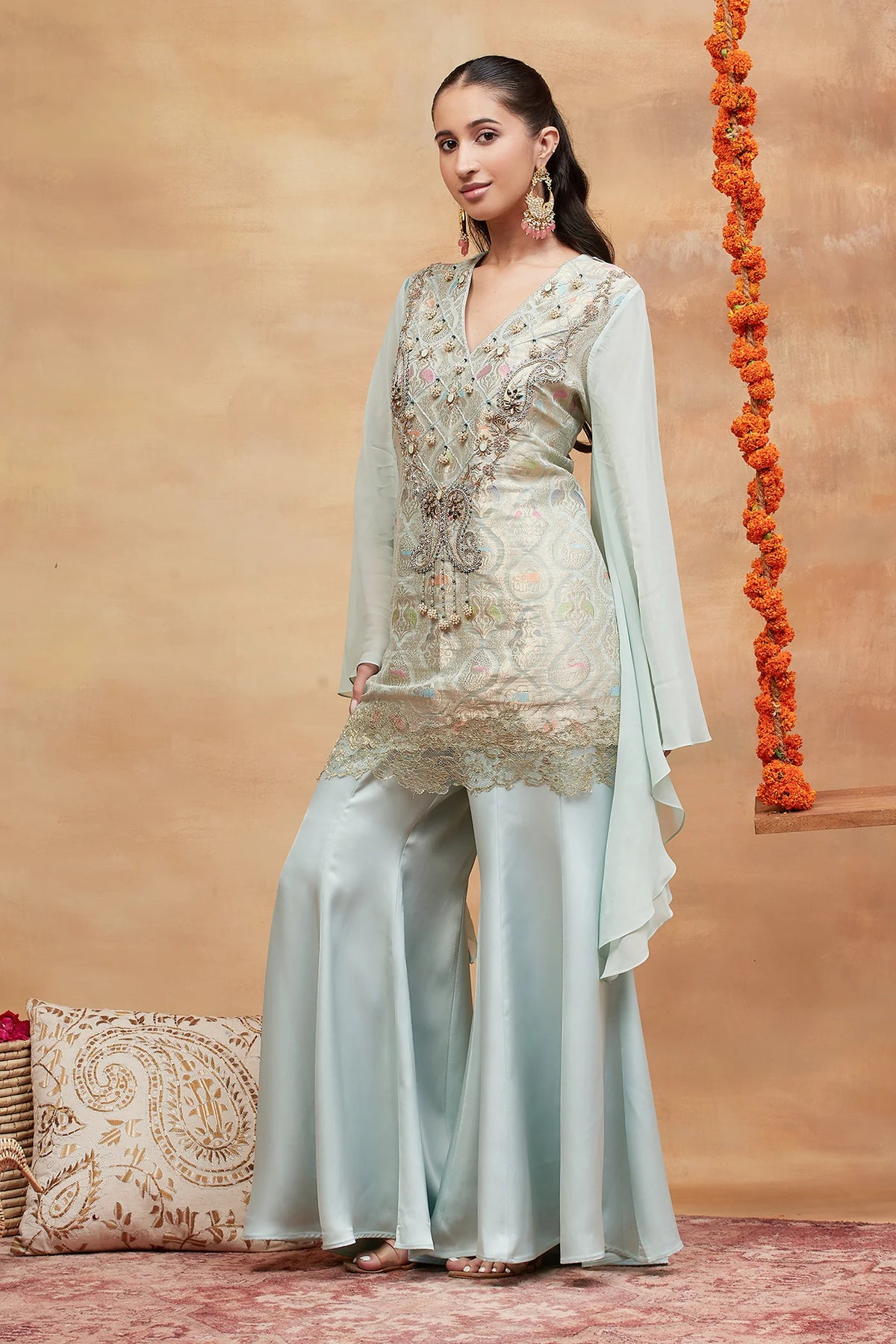 Kashi Neel Hand Embroidered Banarasi Sharara Set