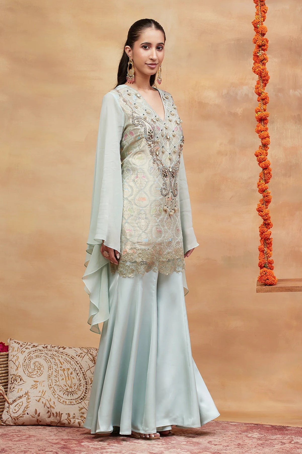Kashi Neel Hand Embroidered Banarasi Sharara Set