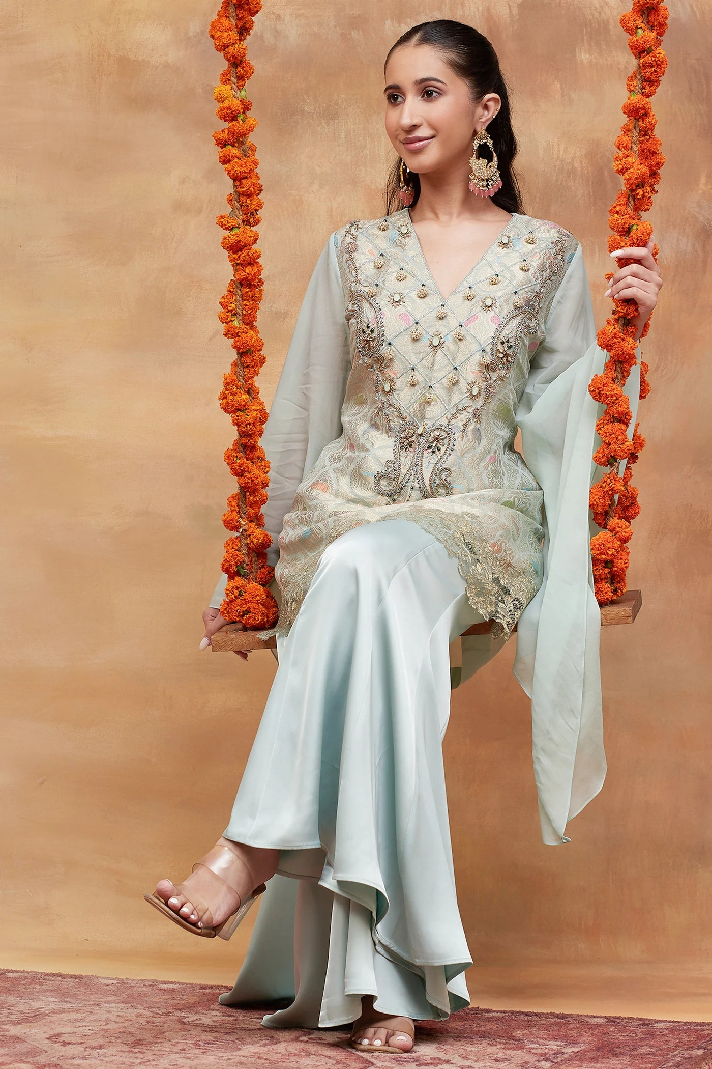 Kashi Neel Hand Embroidered Banarasi Sharara Set