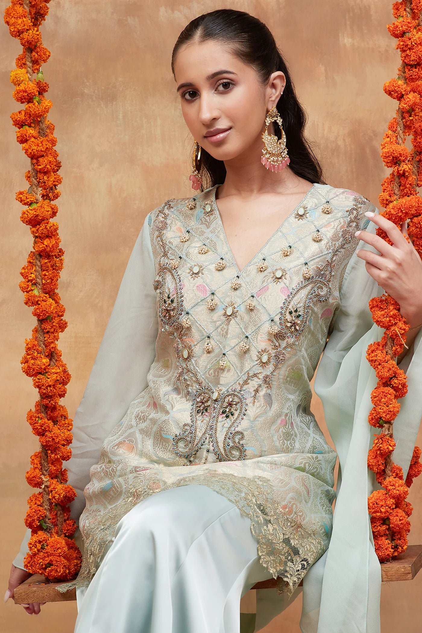 Kashi Neel Hand Embroidered Banarasi Sharara Set