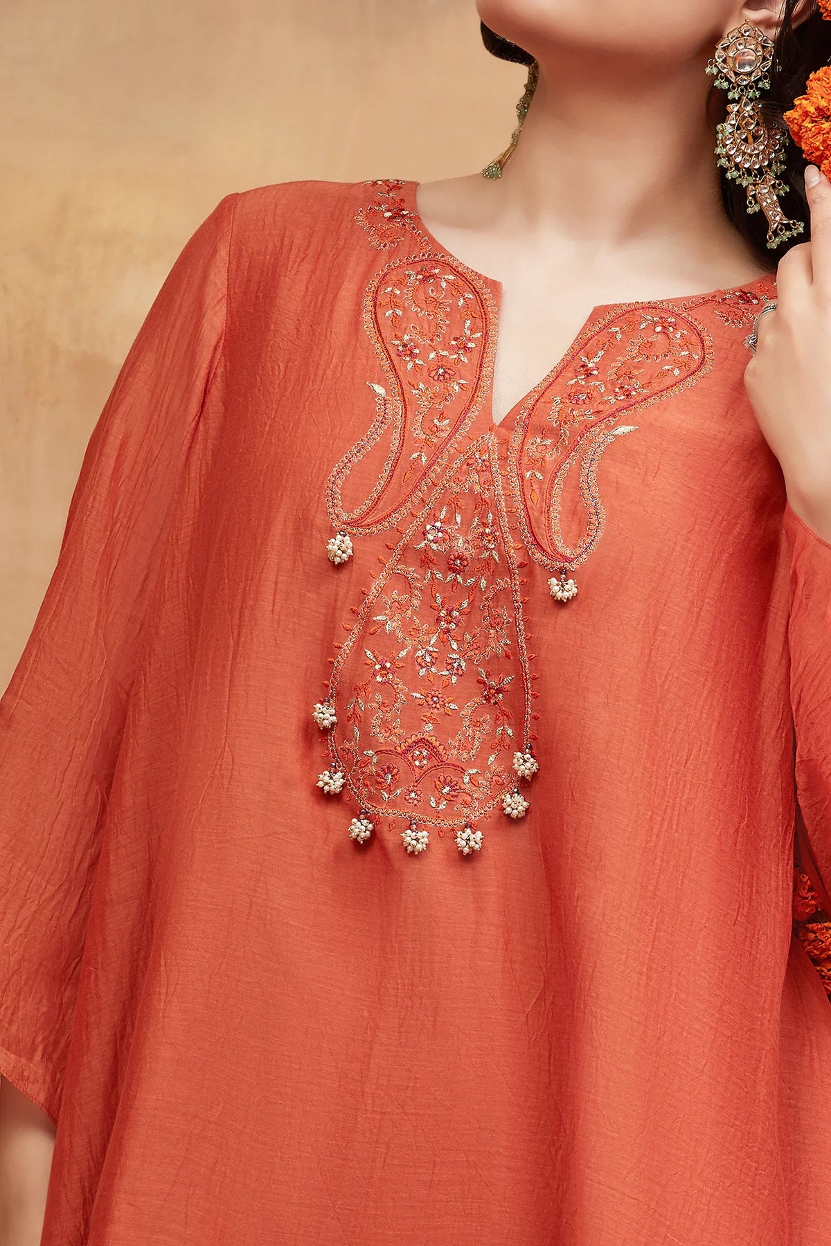 Kedar Sindoor Hand Embroidered Banarasi Farshi Set
