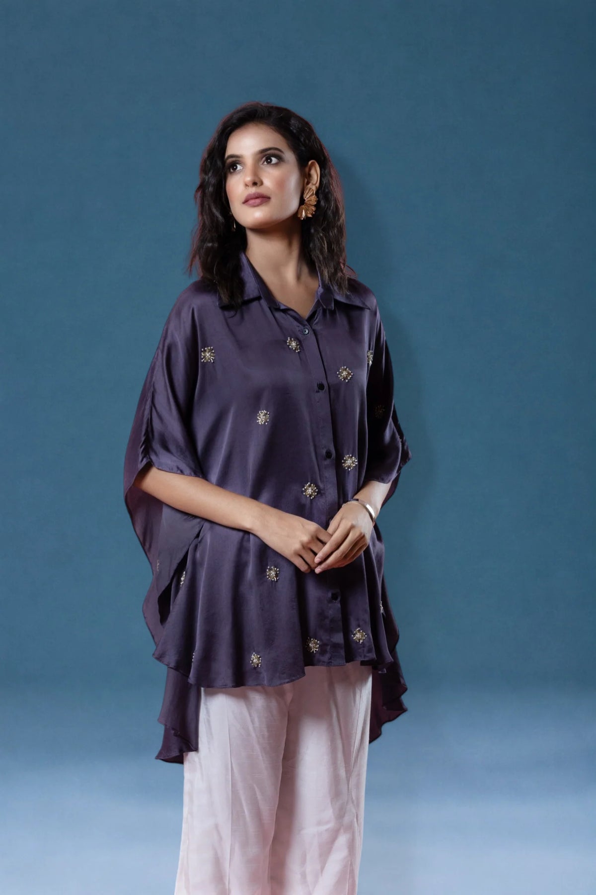 Bemberg Satin Flowy Embroidered Shirt