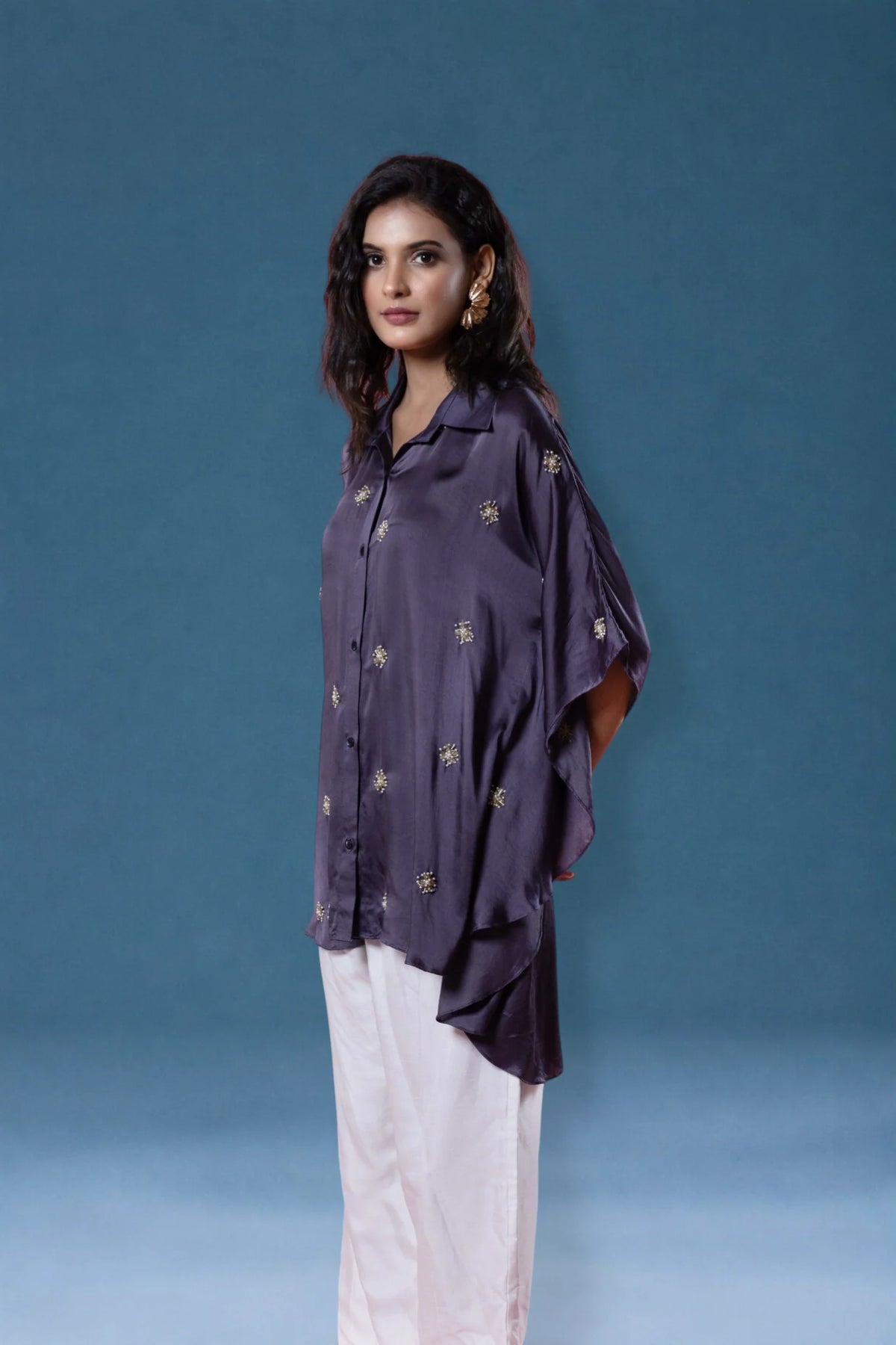 Bemberg Satin Flowy Embroidered Shirt