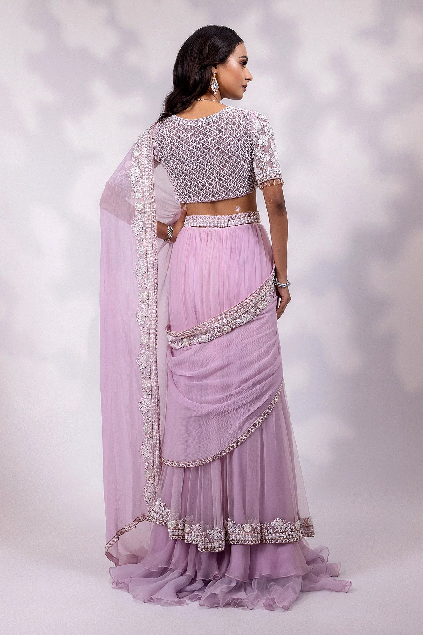 Lavender Embroidered Saree with Matching Blouse