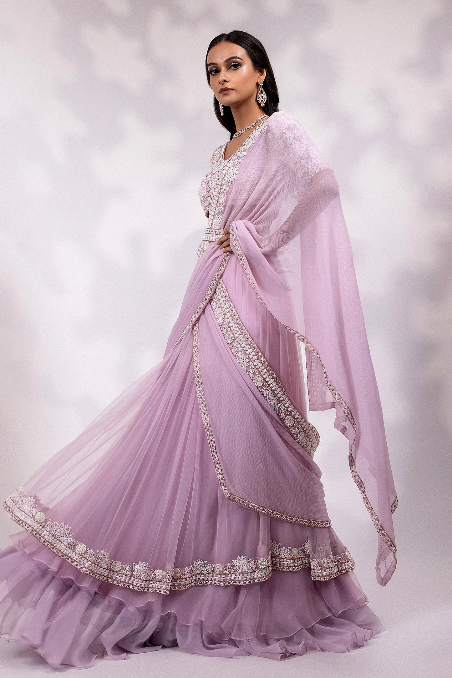 Lavender Embroidered Saree with Matching Blouse