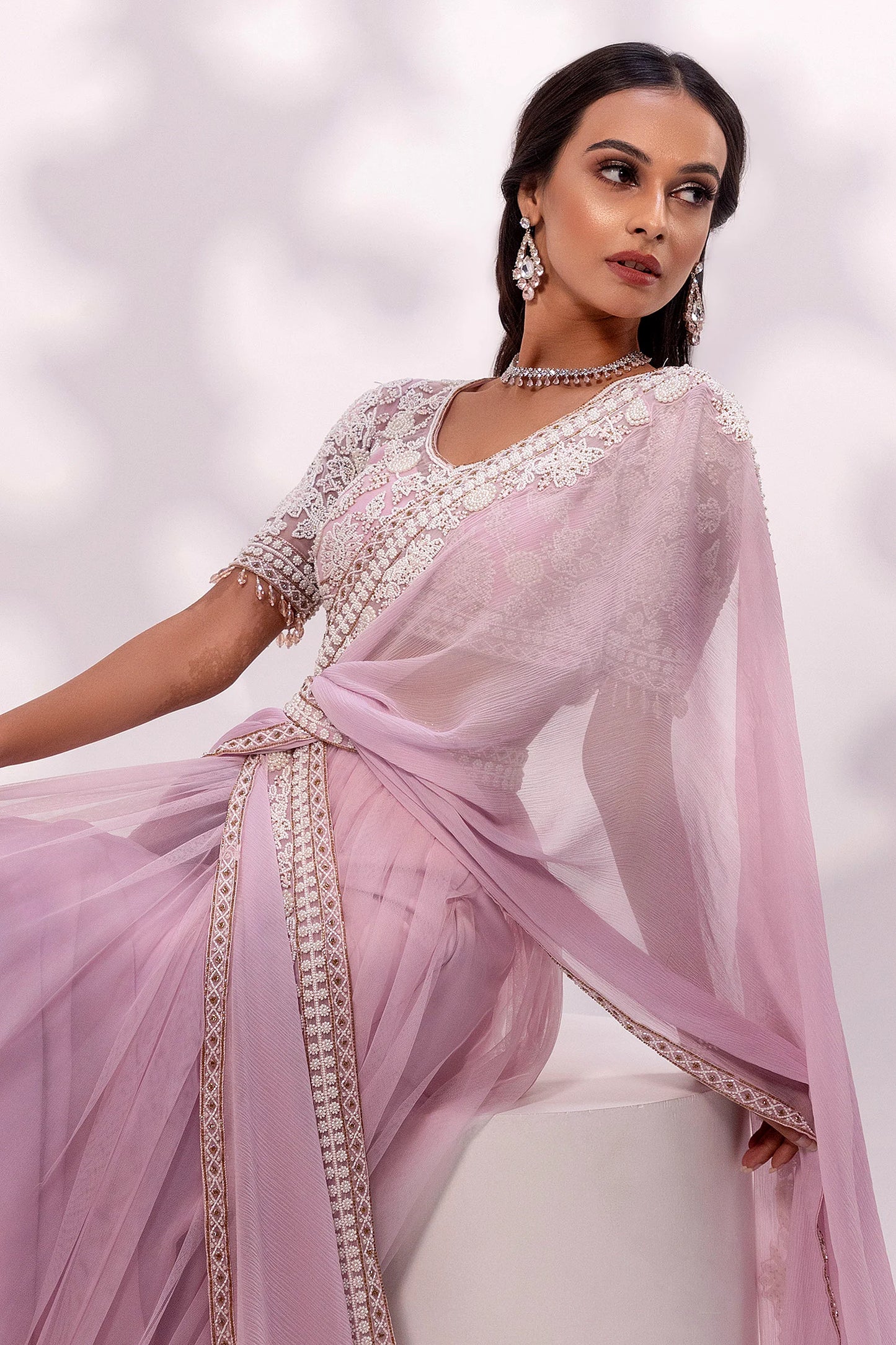Lavender Embroidered Saree with Matching Blouse