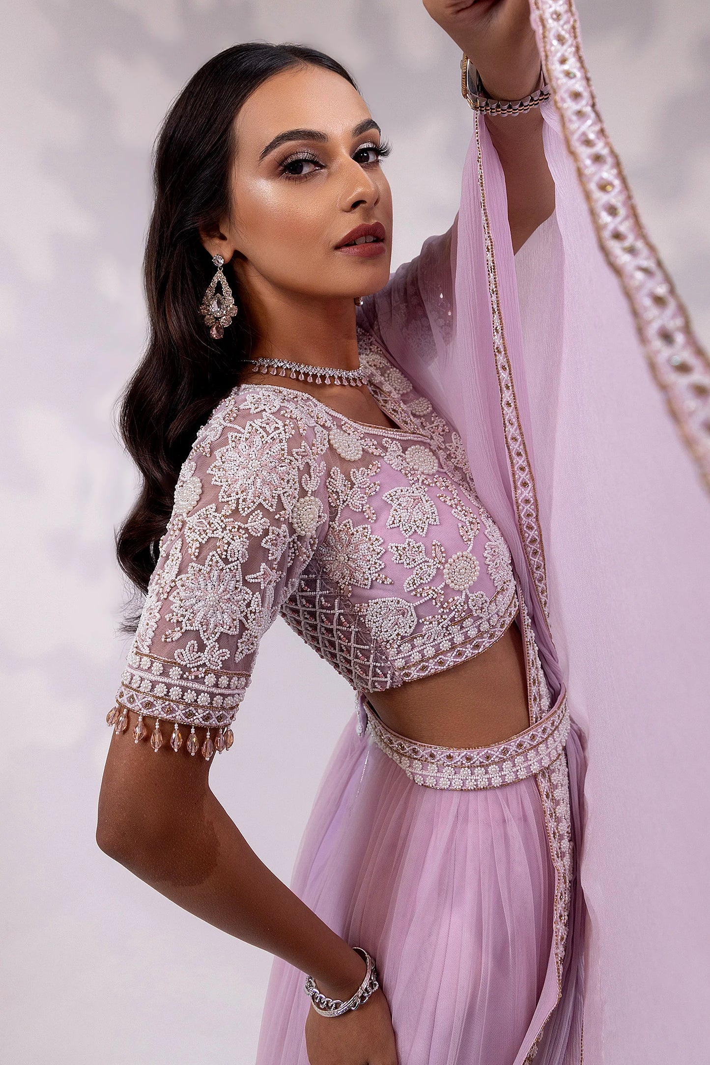 Lavender Embroidered Saree with Matching Blouse