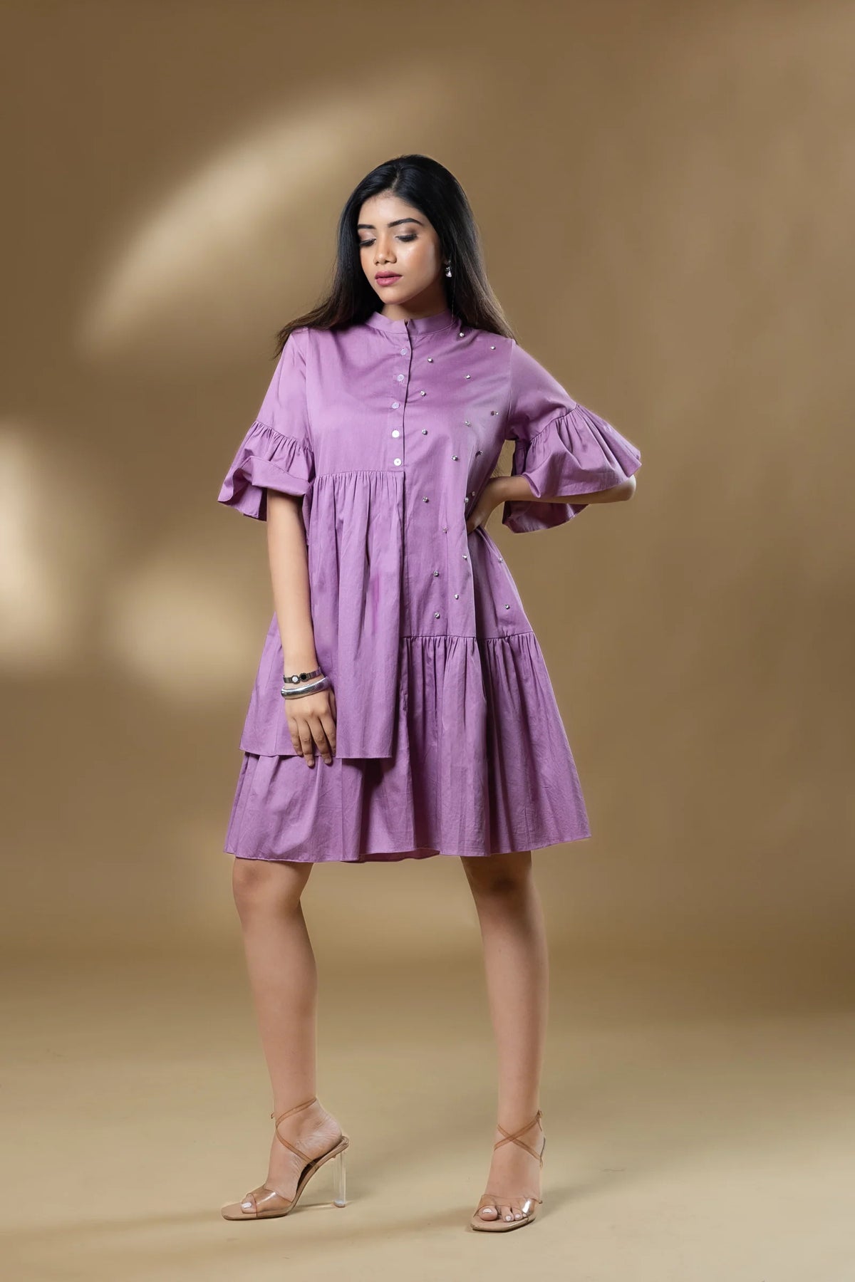 Lavender Italian Cotton Gin Stone Short Dress
