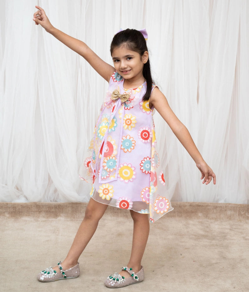 Lilac Flower Printed Organza Dress