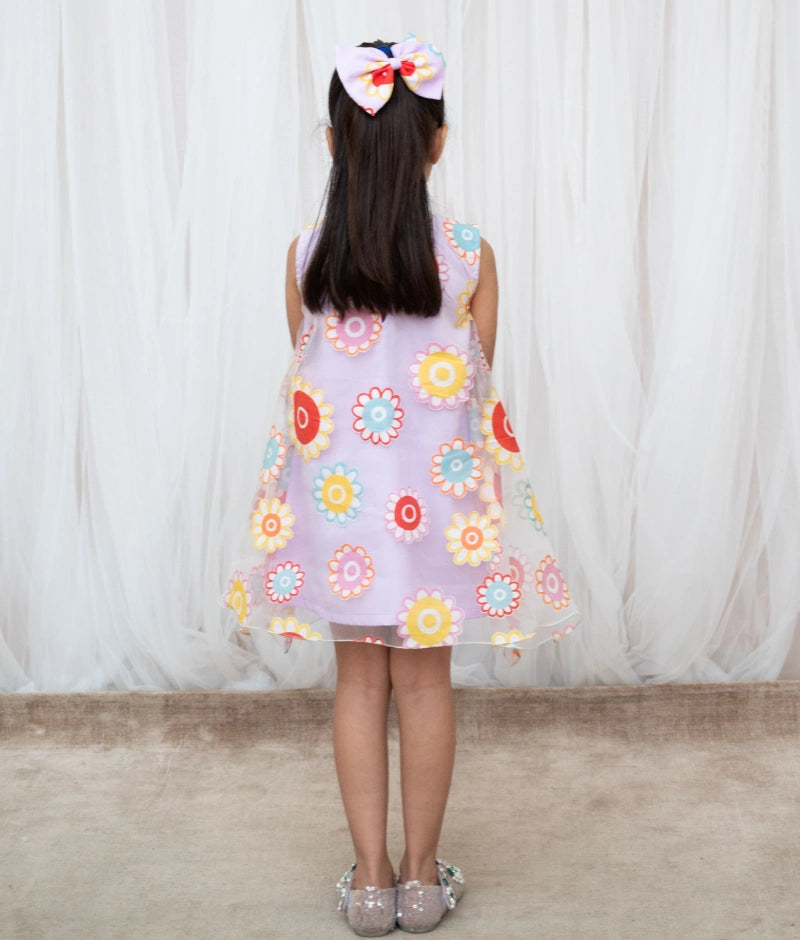 Lilac Flower Printed Organza Dress