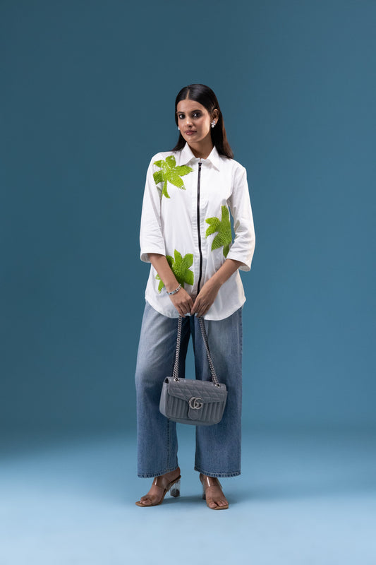 Lime Bloom Appliqué Statement Shirt