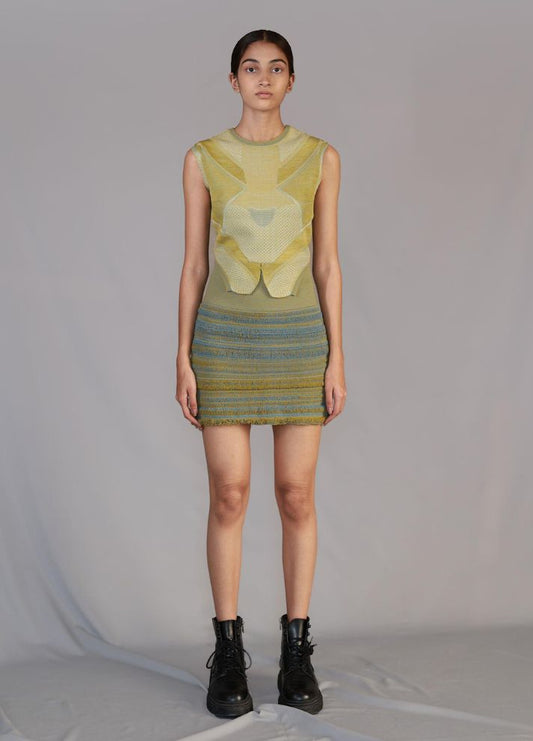 Lime Knitted Panel Skirt and Top