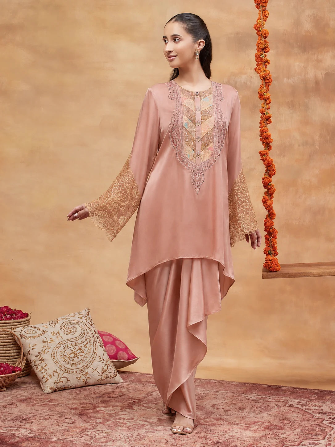 Man Mandir Kusum Hand Embroidered Skirt Set