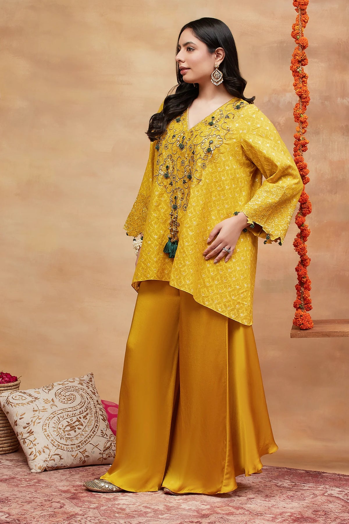 Mansarovar Genda Hand Embroidered Banarasi Flared Pant Set