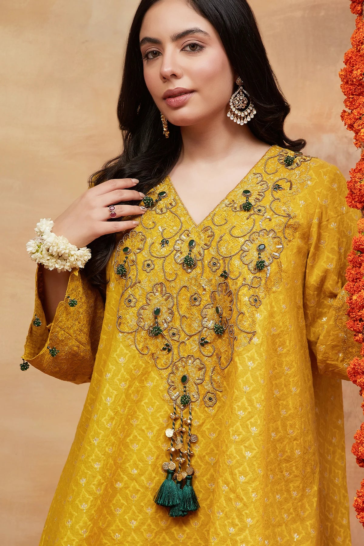 Mansarovar Genda Hand Embroidered Banarasi Flared Pant Set