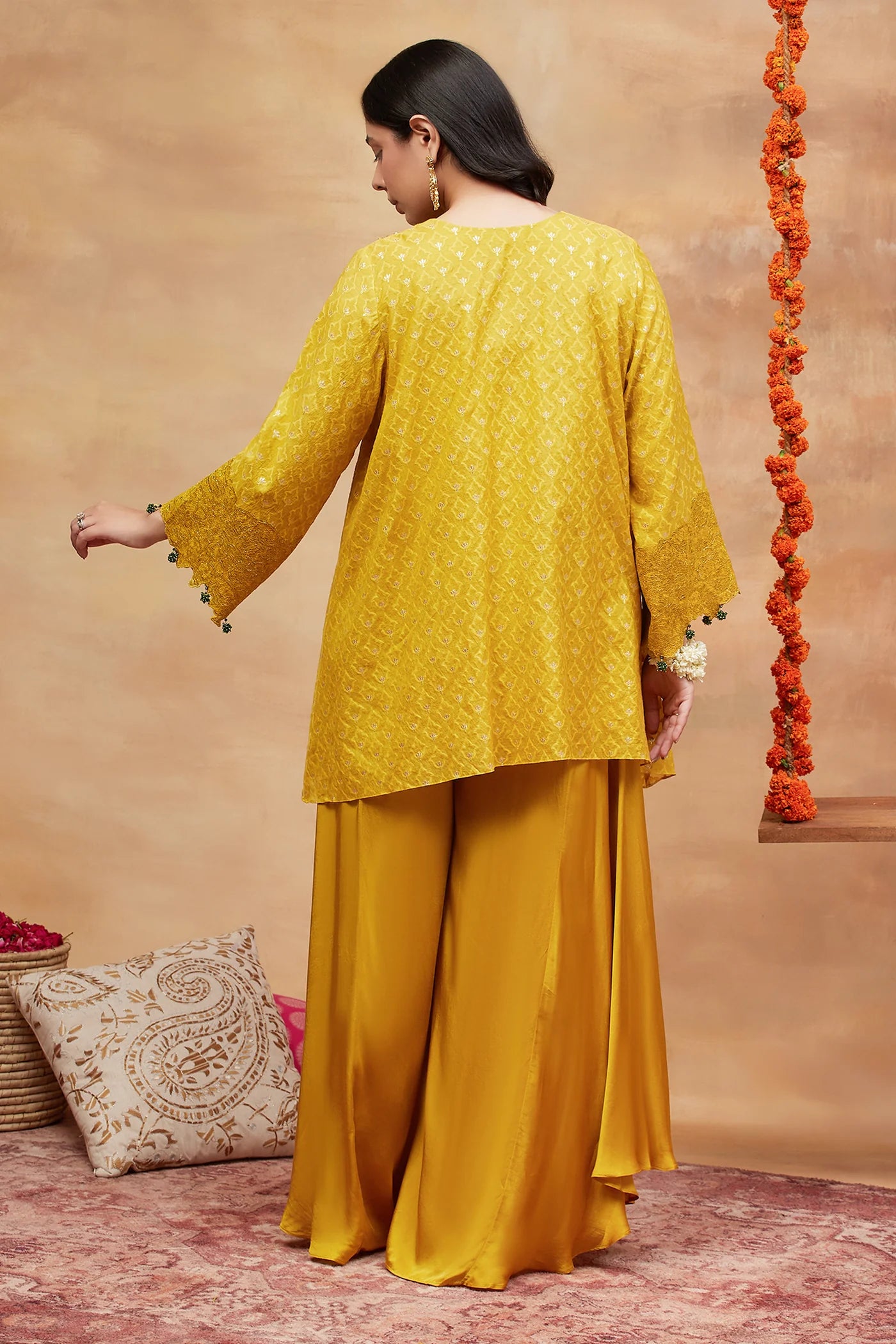 Mansarovar Genda Hand Embroidered Banarasi Flared Pant Set