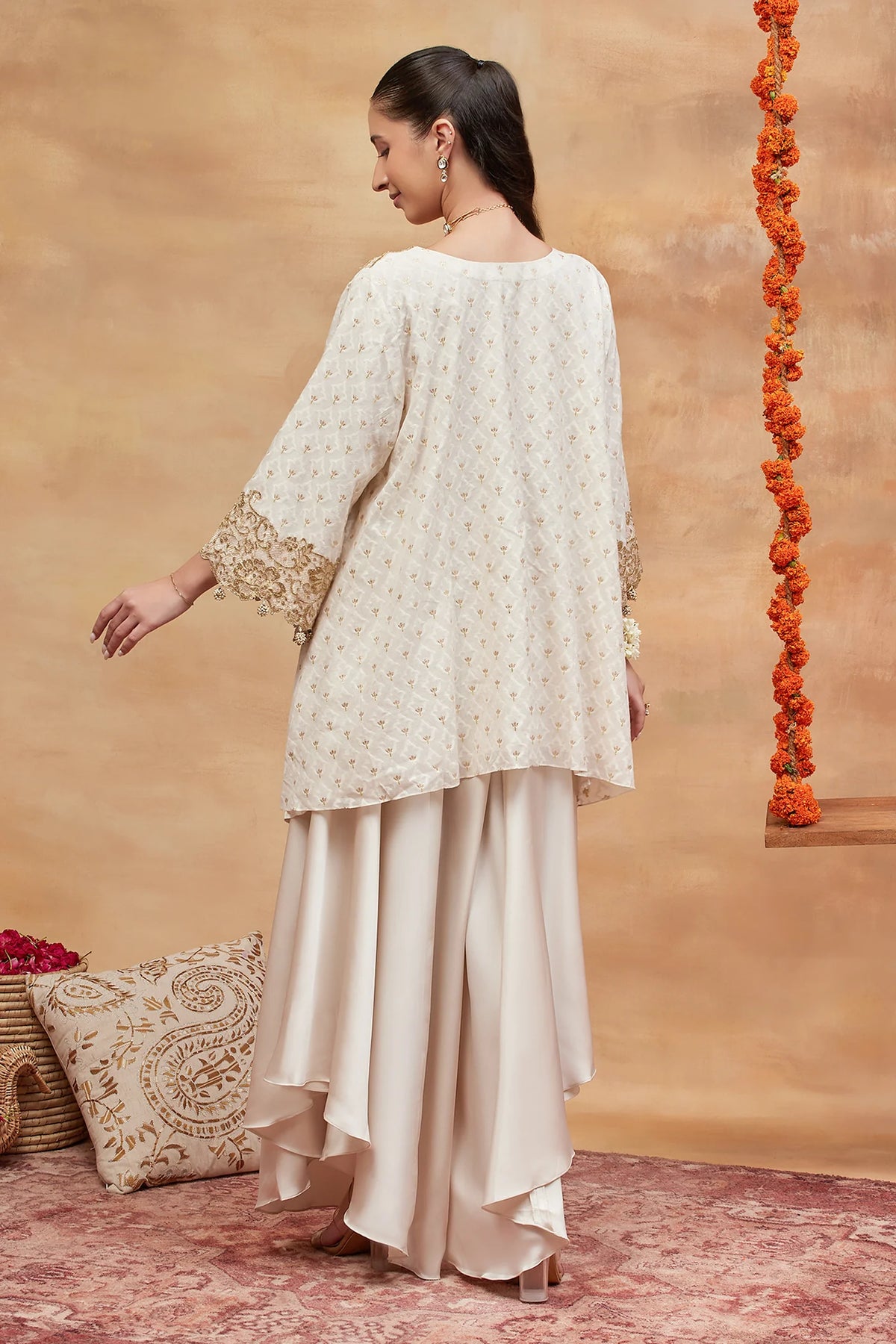 Mansarovar Ivory Hand Embroidered Banarasi Flared Pant Set
