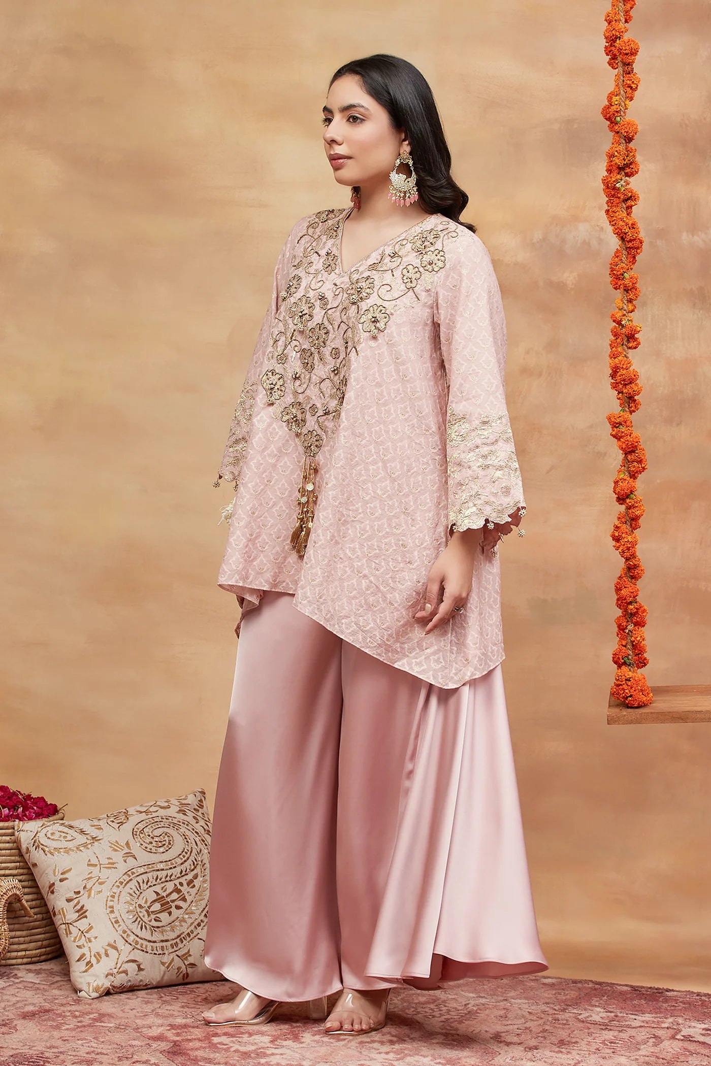Mansarovar Kusum Hand Embroidered Banarasi Flared Pant Set