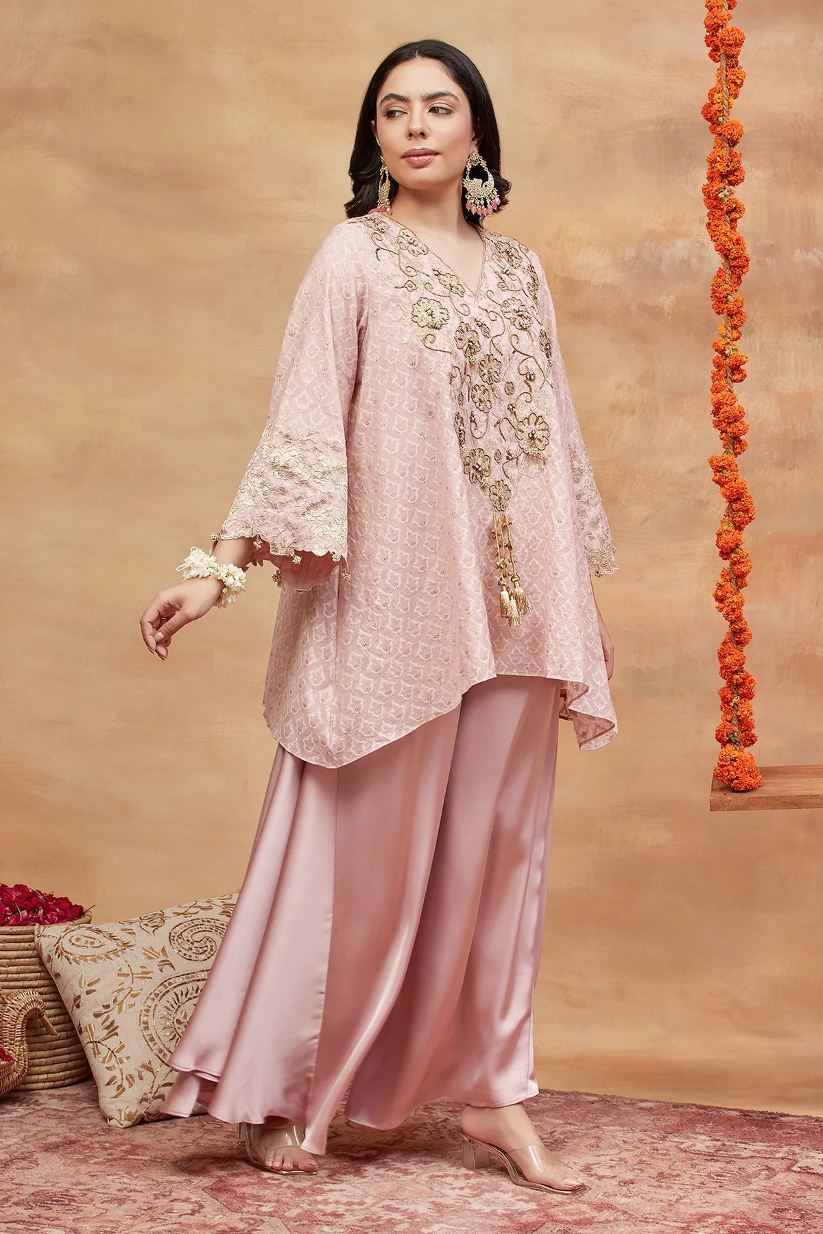 Mansarovar Kusum Hand Embroidered Banarasi Flared Pant Set