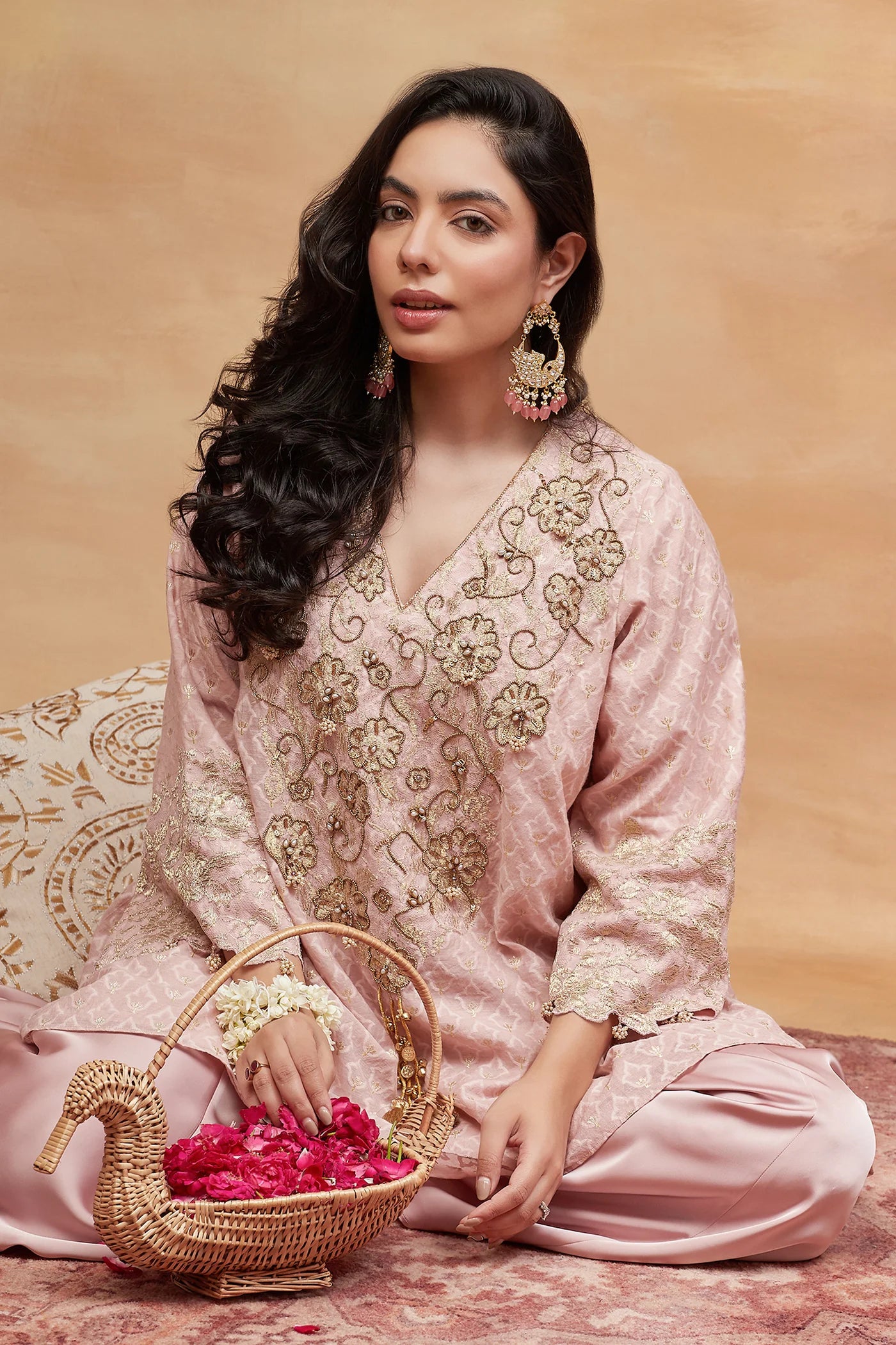 Mansarovar Kusum Hand Embroidered Banarasi Flared Pant Set