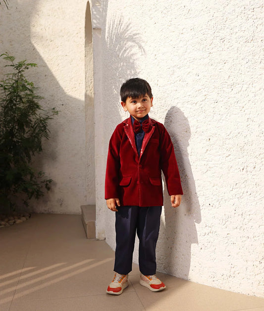 Maroon Velvet Coat and Shirt Pant
