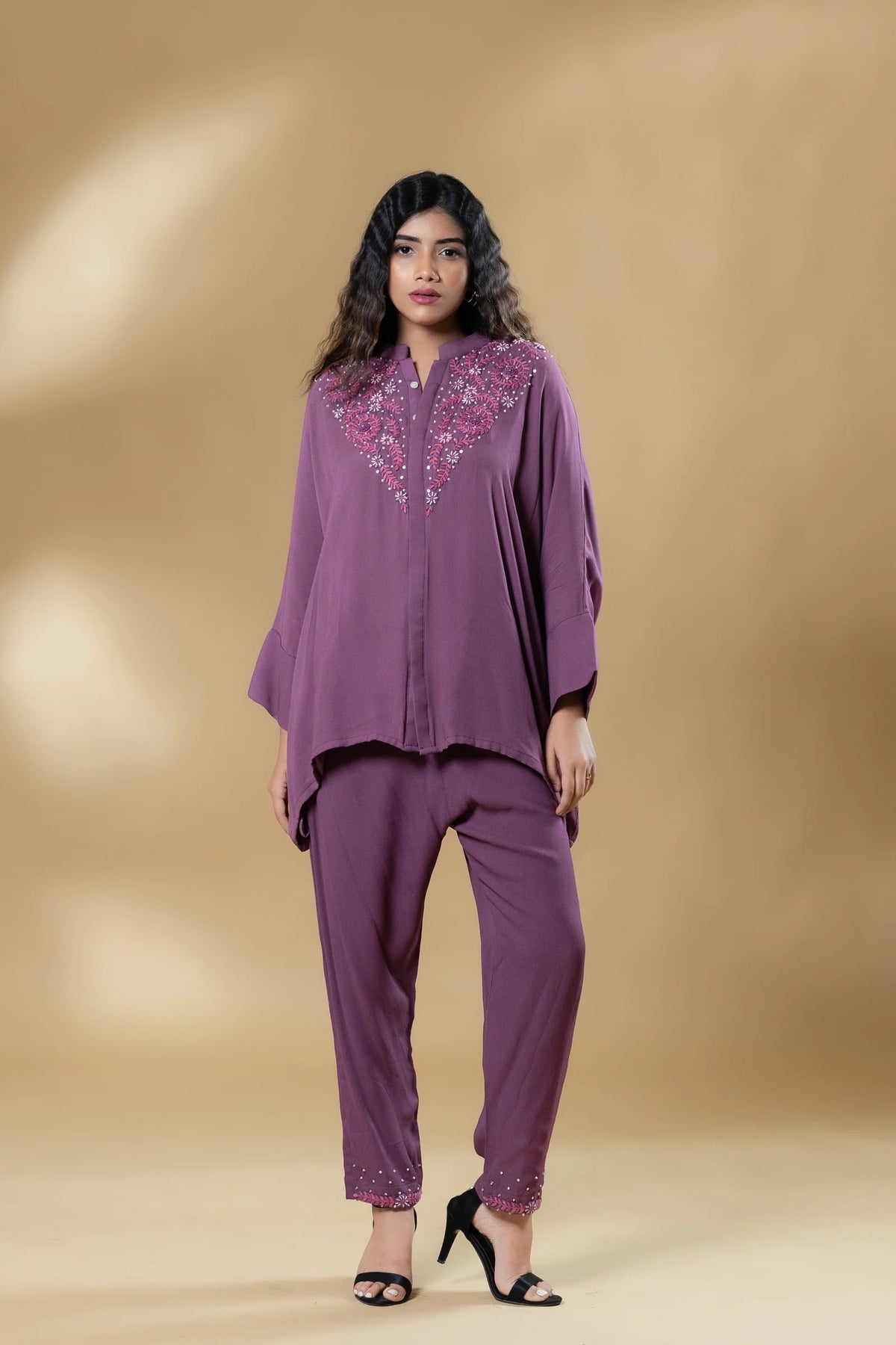 Mauvellous Pink Georgette Embroidered Co-ord
