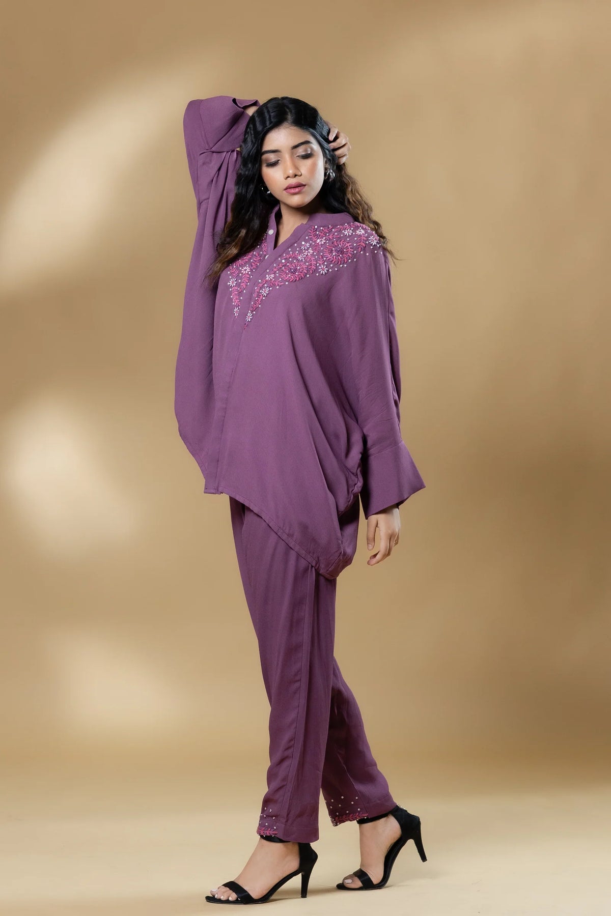 Mauvellous Pink Georgette Embroidered Co-ord