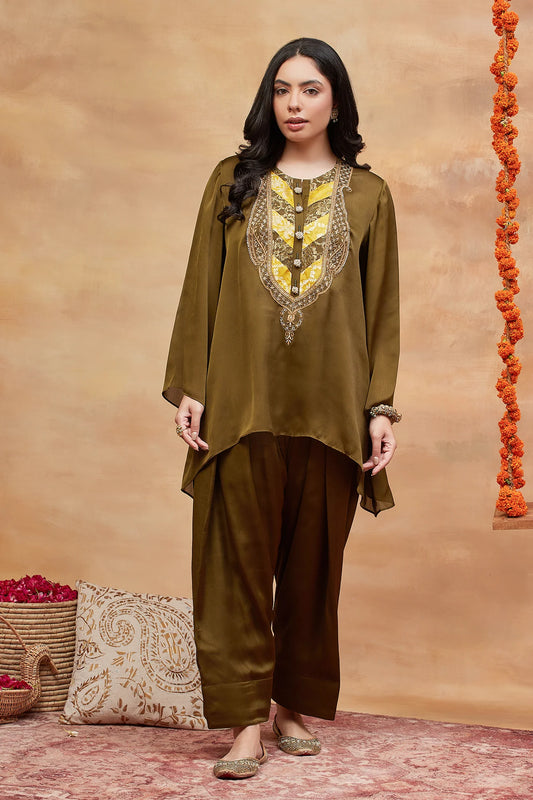 Meer Harit Hand Embroidered Banarasi Farshi Set