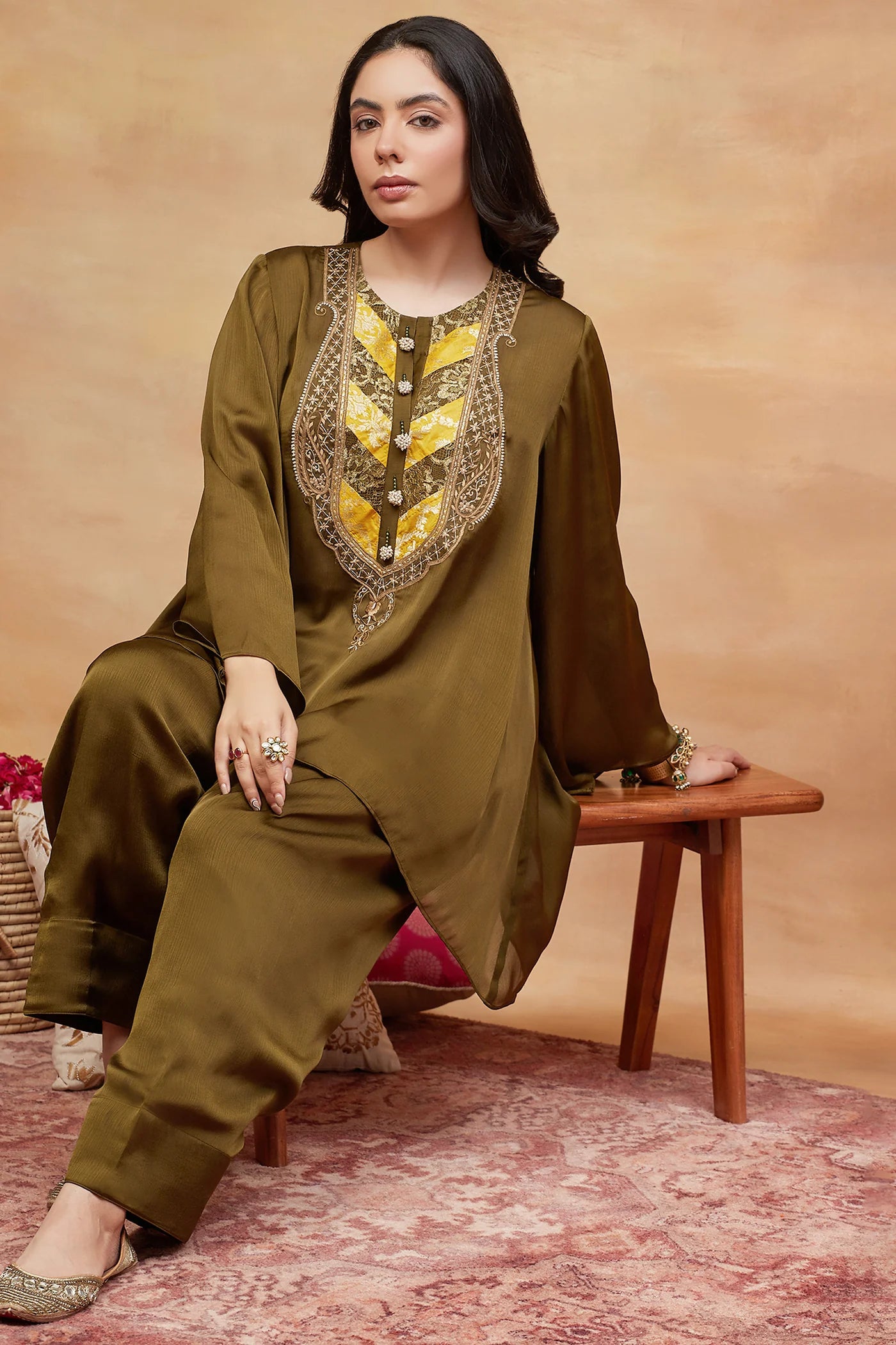 Meer Harit Hand Embroidered Banarasi Farshi Set